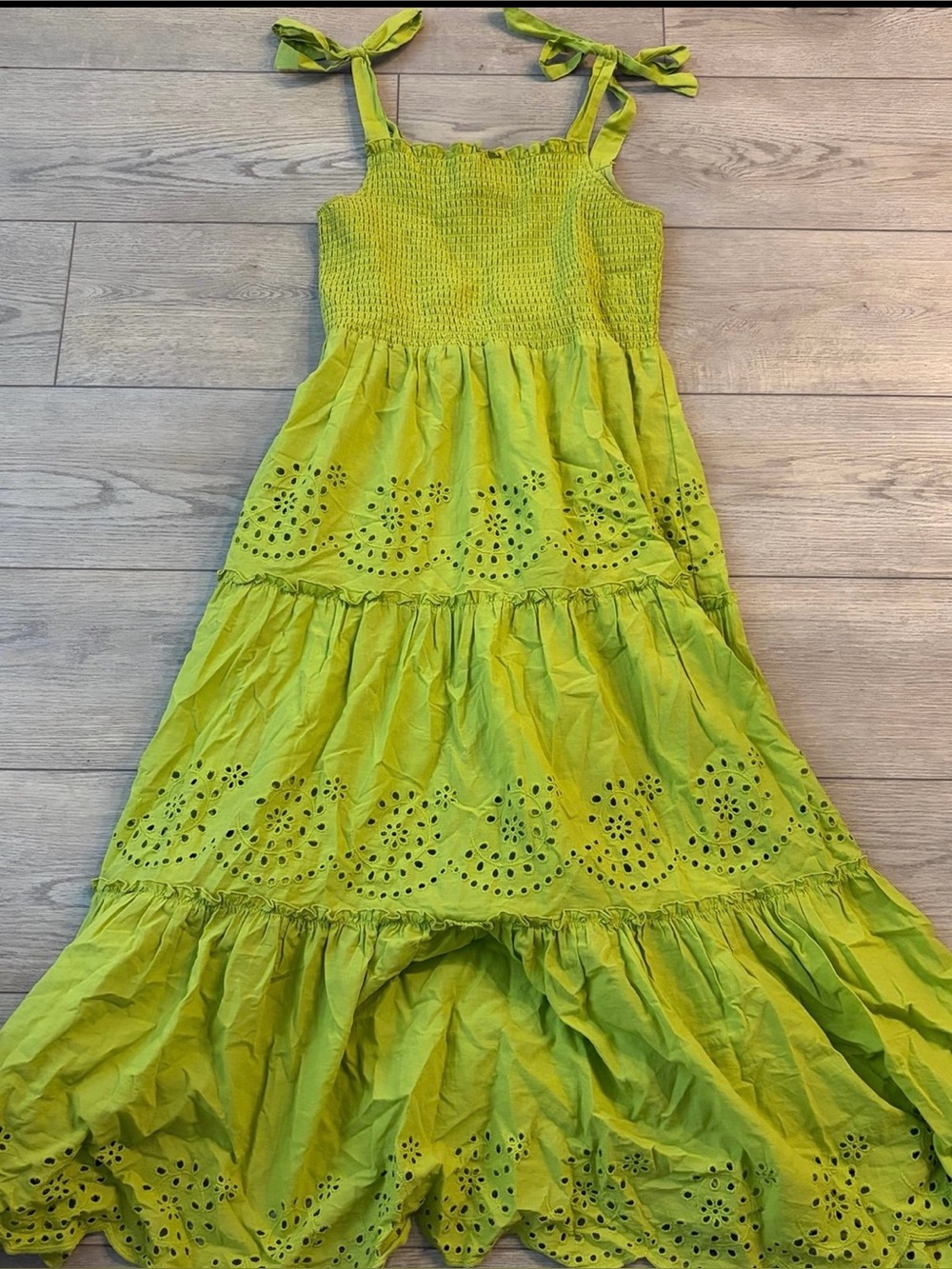 Marc New York Lime Green Tie-Shoulder Eyelet Maxi Dress